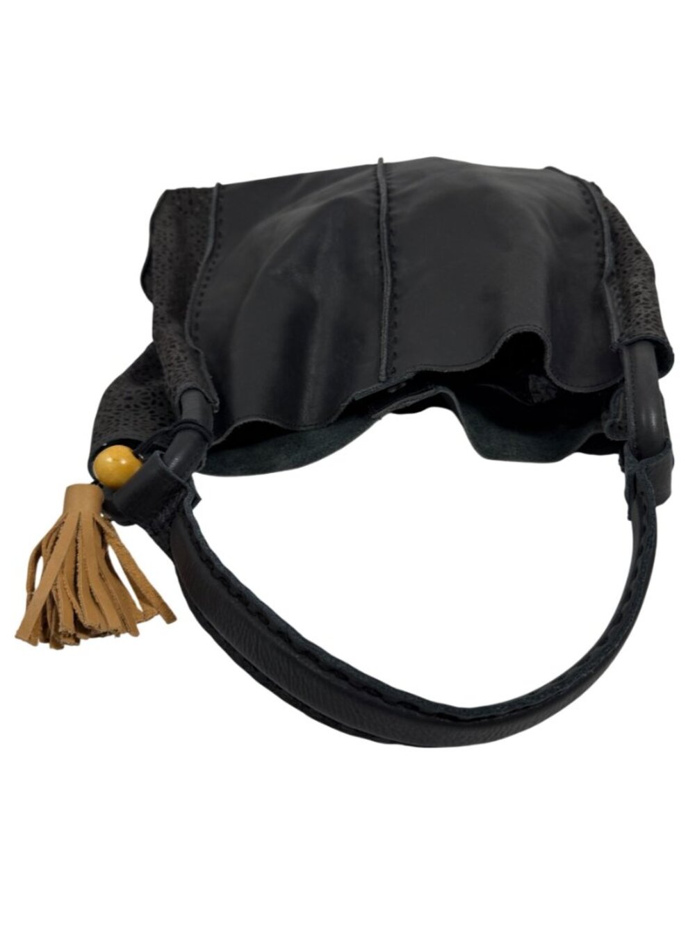 The Sak Los Feliz Slouchy Boho Tote Black Leather Moroccan Lasercut + Tassels - Picture 6 of 12